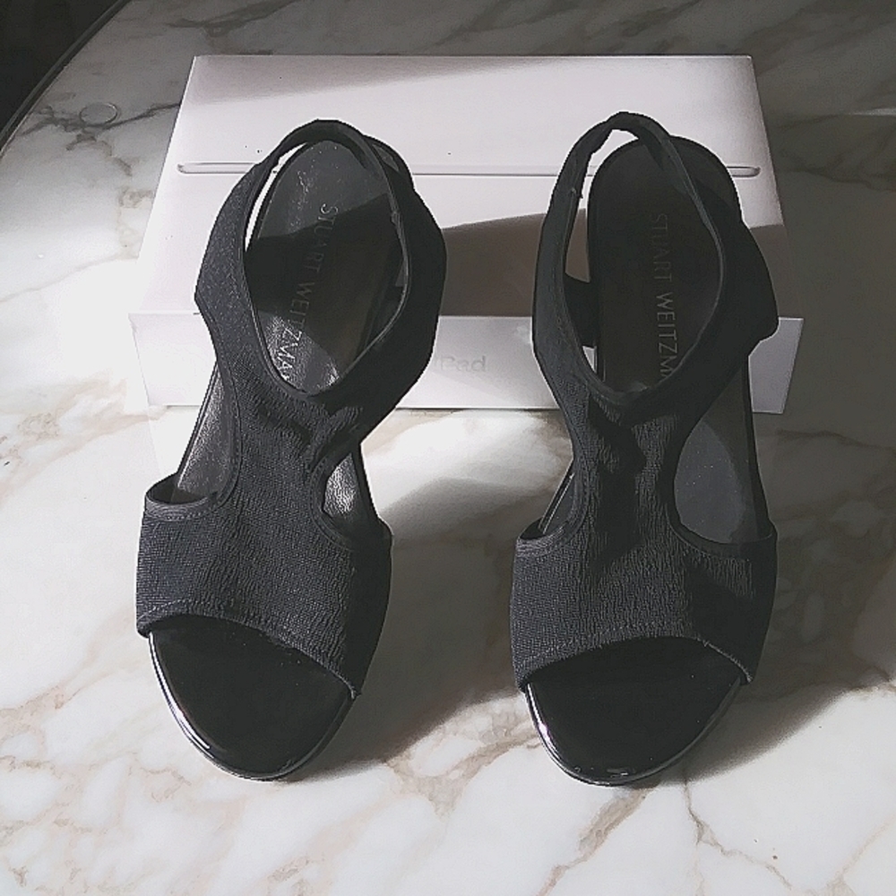 STUART WEITZMAN SLINGBACK SANDLES-MADE IN SPAIN,COLOR-DEEP BLACK,SIZE 6M